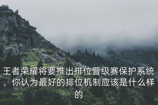 王者榮耀將要推出排位晉級賽保護系統，你認為最好的排位機制應該是什么樣的