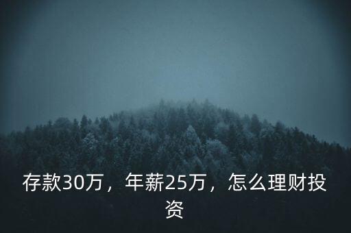存款30萬，年薪25萬，怎么理財投資