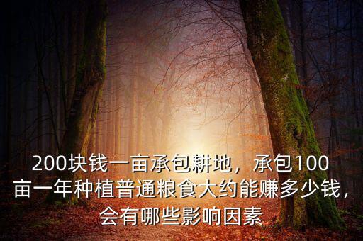 200塊錢一畝承包耕地，承包100畝一年種植普通糧食大約能賺多少錢，會有哪些影響因素