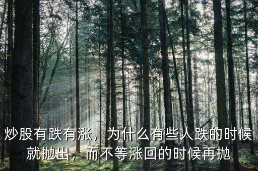 炒股有跌有漲，為什么有些人跌的時候就拋出，而不等漲回的時候再拋