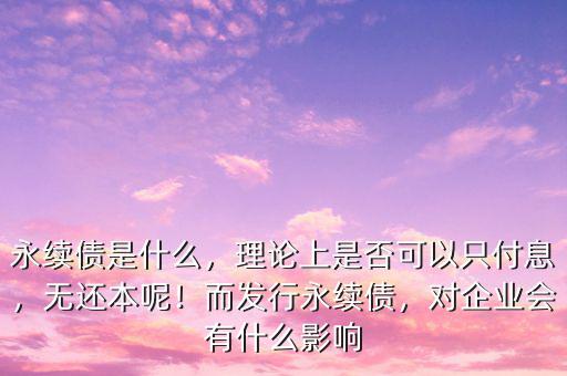 永續(xù)債是什么，理論上是否可以只付息，無(wú)還本呢！而發(fā)行永續(xù)債，對(duì)企業(yè)會(huì)有什么影響