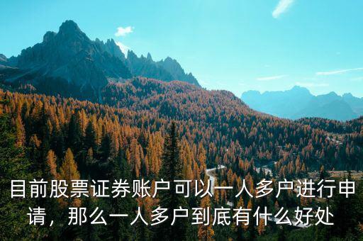 目前股票證券賬戶(hù)可以一人多戶(hù)進(jìn)行申請(qǐng)，那么一人多戶(hù)到底有什么好處