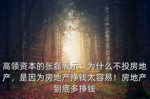 高領資本的張磊表示：為什么不投房地產，是因為房地產掙錢太容易！房地產到底多掙錢