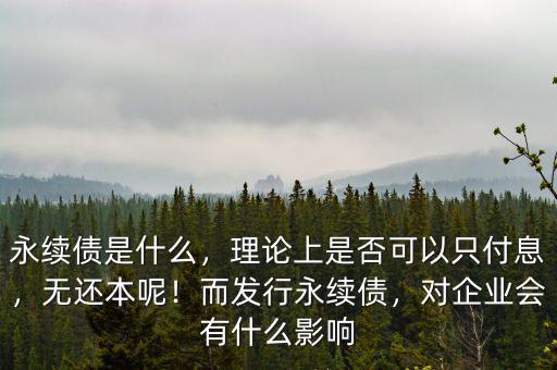永續債是什么，理論上是否可以只付息，無還本呢！而發行永續債，對企業會有什么影響