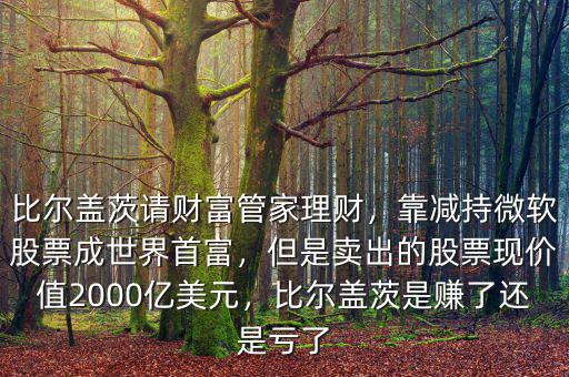比爾蓋茨請財富管家理財，靠減持微軟股票成世界首富，但是賣出的股票現價值2000億美元，比爾蓋茨是賺了還是虧了