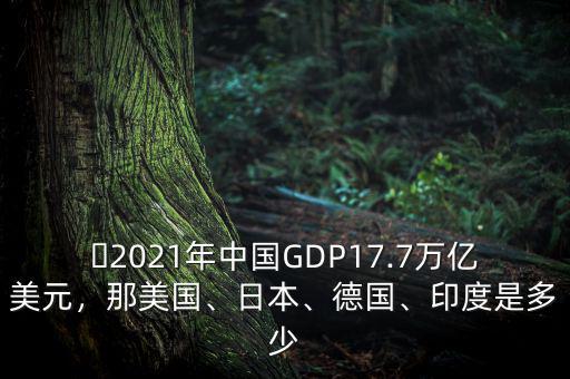 ?2021年中國GDP17.7萬億美元，那美國、日本、德國、印度是多少