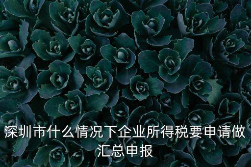 深圳市什么情況下企業所得稅要申請做匯總申報