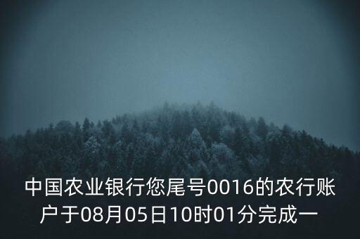 中國農業銀行您尾號0016的農行賬戶于08月05日10時01分完成一