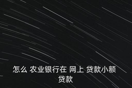 農業銀行網上貸款怎么貸,中國農業銀行個人貸款網上申請