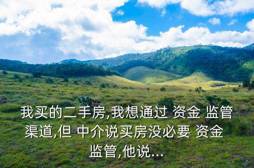 我買的二手房,我想通過 資金 監管渠道,但 中介說買房沒必要 資金 監管,他說...