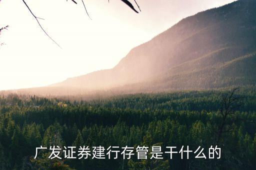 廣發證券建行存管是干什么的