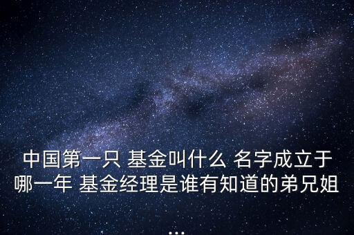中國第一只 基金叫什么 名字成立于哪一年 基金經理是誰有知道的弟兄姐...