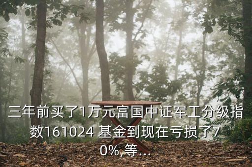 三年前買了1萬元富國中證軍工分級指數161024 基金到現在虧損了70%,等...