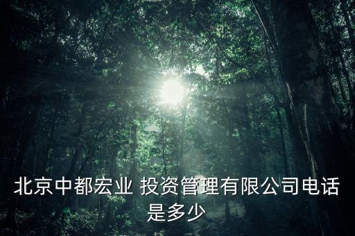 北京中都宏業 投資管理有限公司電話是多少