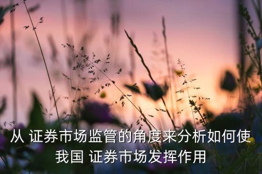 從 證券市場監管的角度來分析如何使我國 證券市場發揮作用