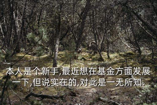 本人是個新手,最近想在基金方面發展一下,但說實在的,對此是一無所知...