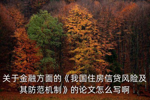 關于金融方面的《我國住房信貸風險及其防范機制》的論文怎么寫啊